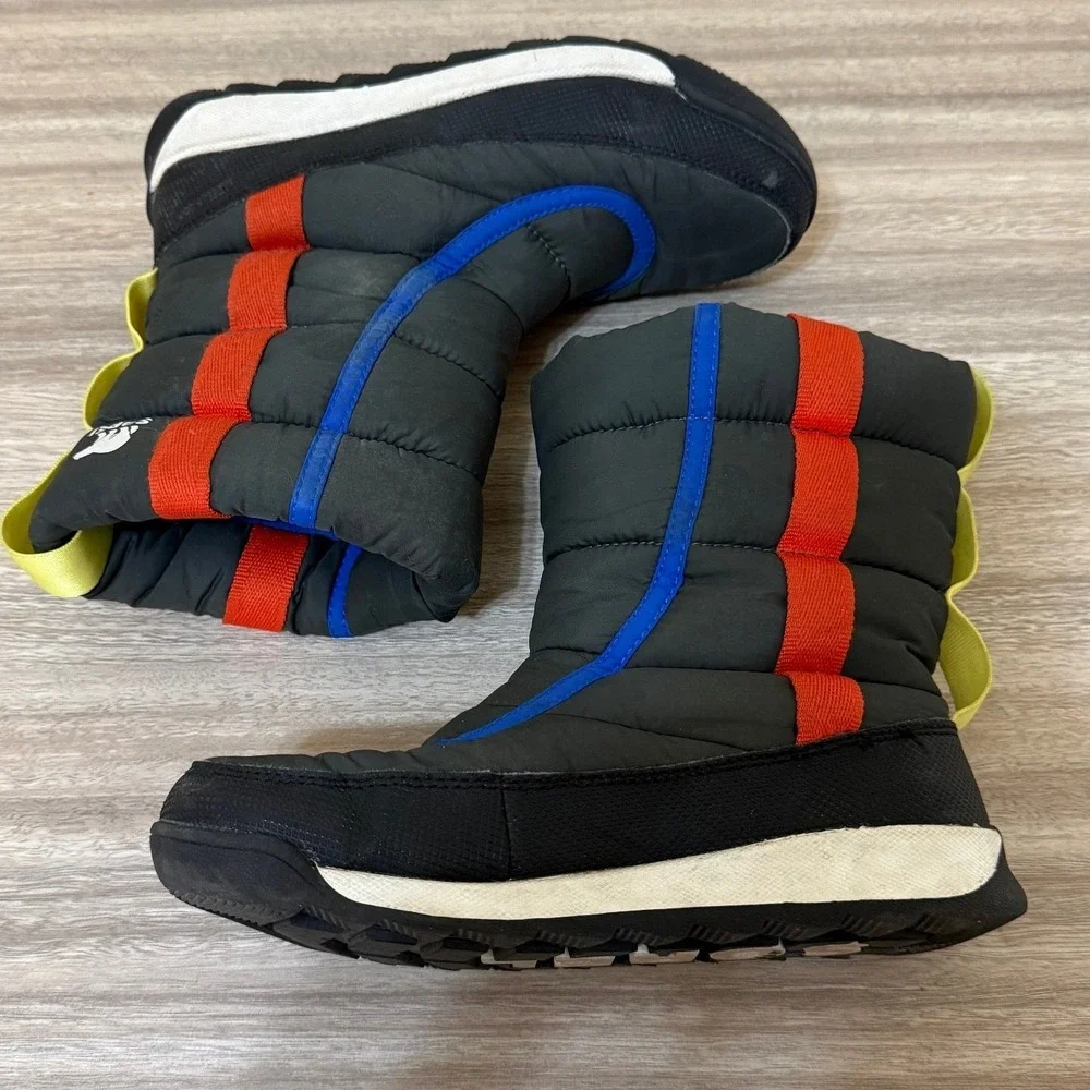 Sorel Kid Whitney II Puffy Mid Boots 3 Black Multi Colorblock Snow NY3873 Winter